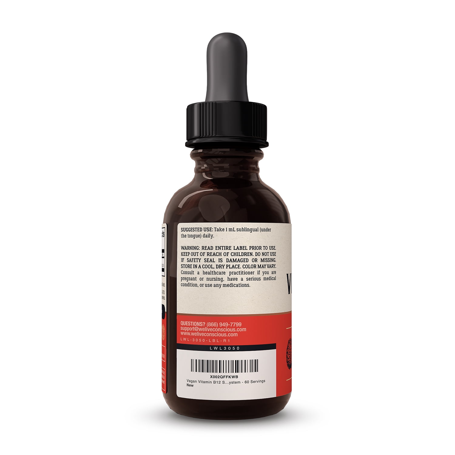 Live Conscious Vegan B12 Sublingual Drops, 5000 mcg, 60 Servings