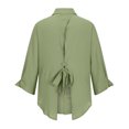thumbnail image 5 of nerohusy Women Linen Button Down Shirt Rolled Cuffed 3/4 Length Sleeve Blouse Ladies Summer Casual V Neck Beach Cotton Tops 2025 Army Green,XXXXXL, 5 of 9