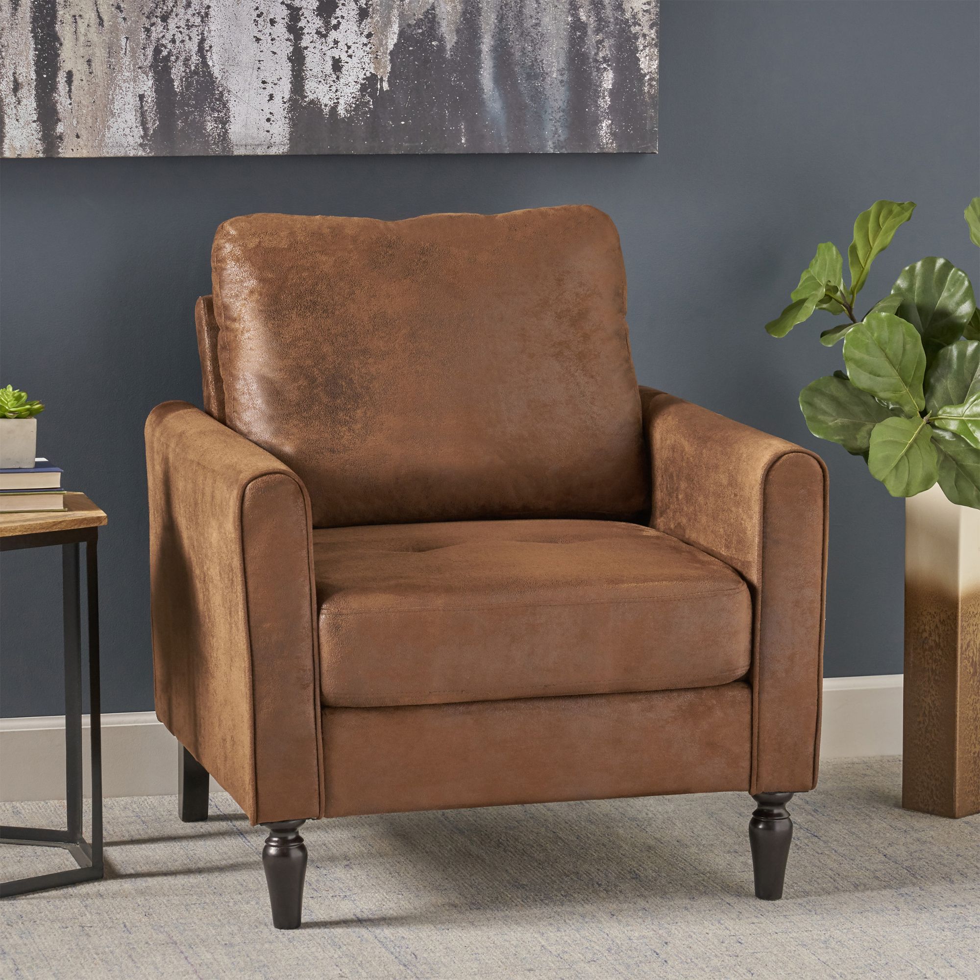 Noble House Cacey Contemporary Solid Club Chair, Brown and Black