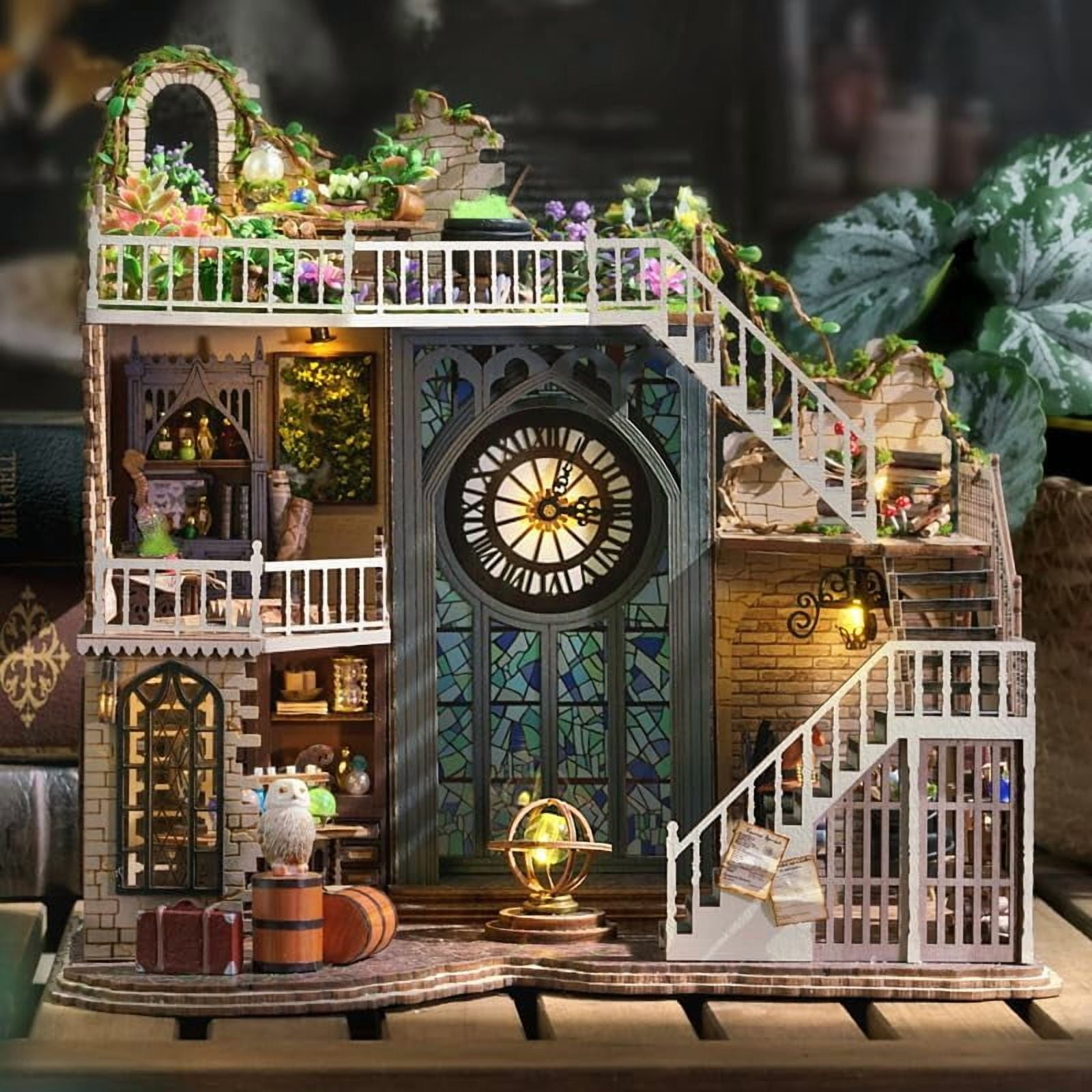MOJINO Book Nook Kits for Adults- DIY Miniature House 3D Puzzle Bookends for Adults and Teens, Tiny House Bookshelf Insert Decor & Christmas/Birthday Gift (magic house)