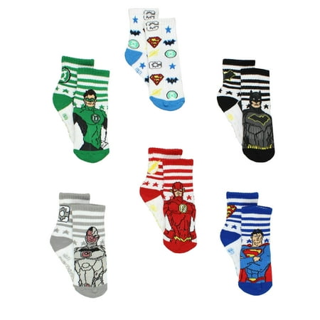 

Justice League Toddler Boy s Athletic 6 pack Crew Socks with Grippers (2T-3T White/Multi)