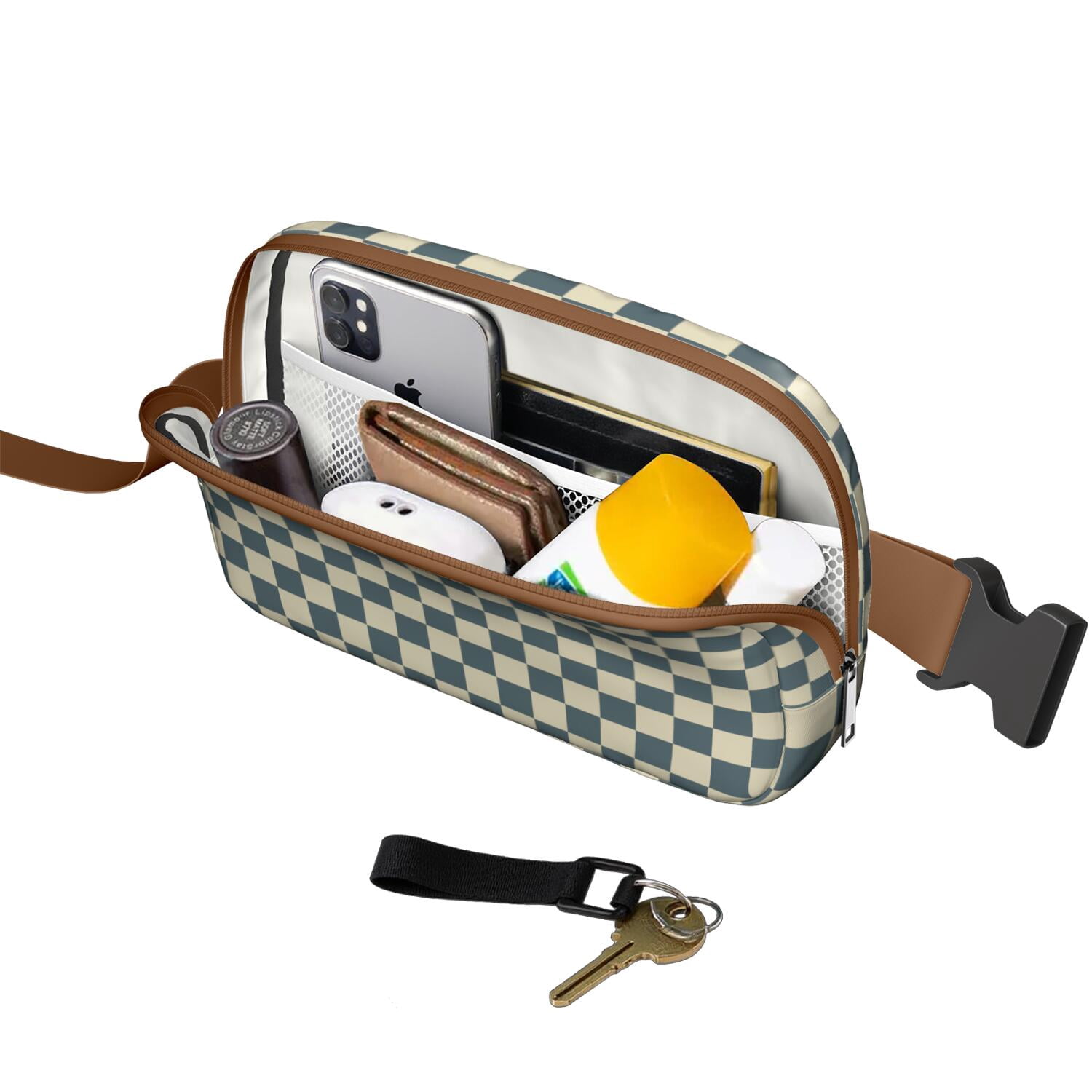 Rustic Farmhouse Plaid Fanny Pack – Classic Checkered Belt Bag with Geometric Retro Feel