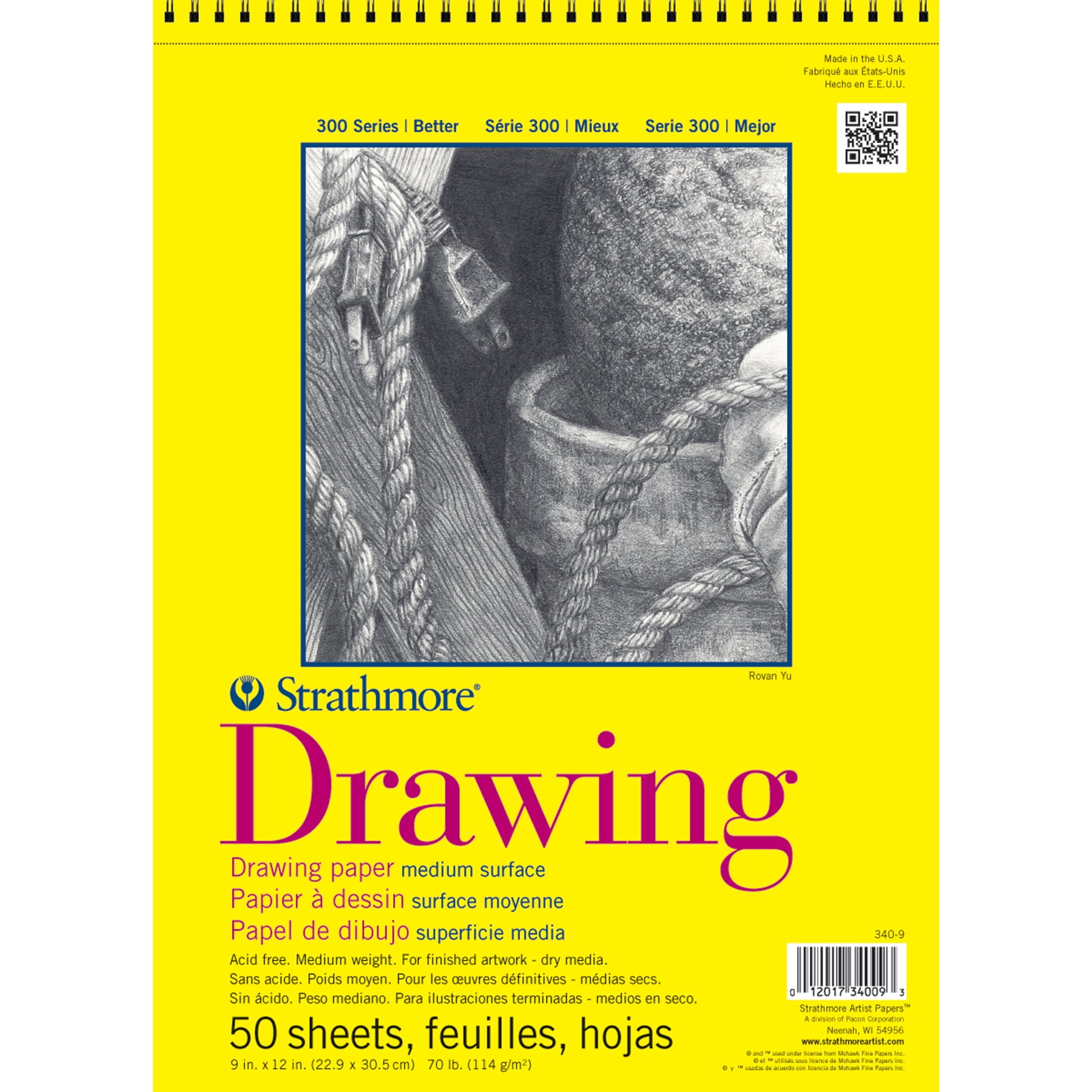 Strathmore 300 Series Drawing Pad, Top Wire Binding, 50 Sheet, 9x12 inch, Pack of 3