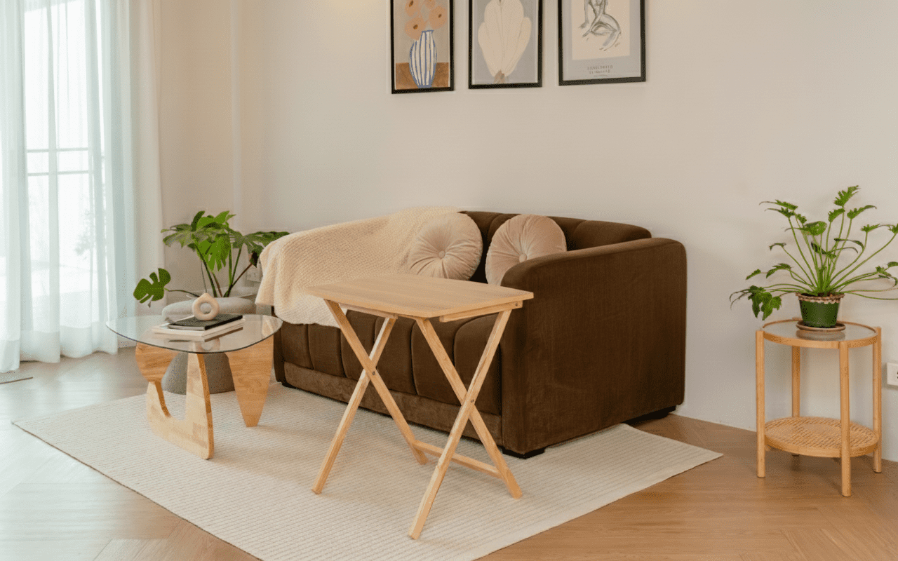Mainstays XL Oversized Rubberwood Folding TV Tray Table, Natural