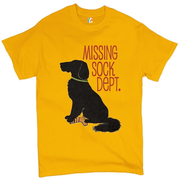 Tee Hunt Missing Sock Dept. T-Shirt Funny Flat-Coated Retriever Men's Tee, Yellow, Medium