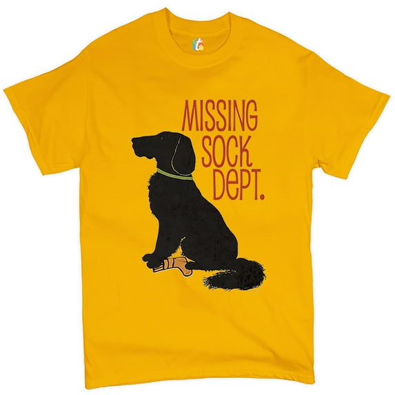 Tee Hunt Missing Sock Dept. T-Shirt Funny Flat-Coated Retriever Men's Tee, Yellow, Medium