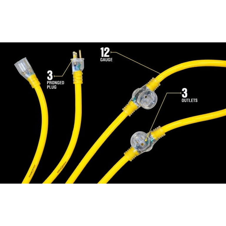 Yellow Jacket 2830 25' Yellow STW Adapter Cord with 3-Outlet