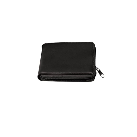 Genuine Leather Wallet, Zipper Closure - Measures 9 1/2" Long x 3 1/2" Wide Open, Black