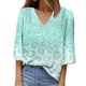 thumbnail image 1 of Gibobby Camisas mexicanas con cuello en V para mujer Camiseta informal manga corta con cuello en V y manga siete para mujer(Verde,M), 1 of 4