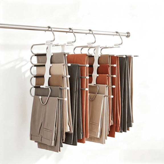 Pants Hangers Space Saving 5 Tier - 2 Pack Closet Organizers and Storage Closet Organizer,Anti-Slip Design,Closet Organizers and Storage for Pants Jeans Skirts Scarf Legging