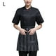 thumbnail image 2 of Abrigo de chef de verano Botones de uniforme del chef de poliéster con bolsillos delanteros Traje de catering Moda de cocina Suministros de cocina para cafetería Black L Eigraketly LF000330-02, 2 of 7
