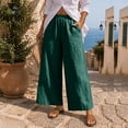 thumbnail image 5 of HongQid Women Linen Blend Cropped Wide Leg Pants Flowy Baggy Elastic Drawstring Waist Casual Trousers Side Pocket Breathable Bottoms Summer Travel Shopping Outfits, 5 of 7