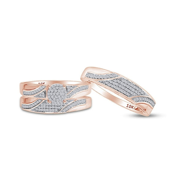 AFFY White Natural Diamond Engagement & Wedding Trio Bridal Ring Set In 10k Rose Gold (0.5 Cttw)