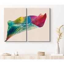 PixonSign Canvas Print Wall Art Set Neon Monstera Leaf Trio Botanical Wilderness Illustrations Modern Art Glam Colorful Multicolor Ultra for Living Room, Bedroom, Office - 16"x24"x2