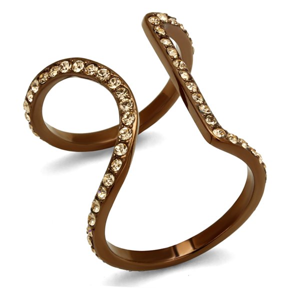 Luxe Jewelry Designs Coffee Light Ion Plated Stainless Steel Women's Ring with Light Peach Crystal -