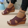 thumbnail image 5 of Hopeusnice Sandals for Women Soft Non-Slip Breathable Trendy Women's Sandals PU Materials Summer Shoes Open Toe Sandals Wedge Heel Round Toe Flexible Walking Shoes Wine 41, 5 of 6
