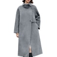 thumbnail image 2 of XPMWRP Women High Funnel Collar Asymmetric Button Wool Blend Long Coat Loose Warm Winter Outerwear Jacket Gray S, 2 of 6