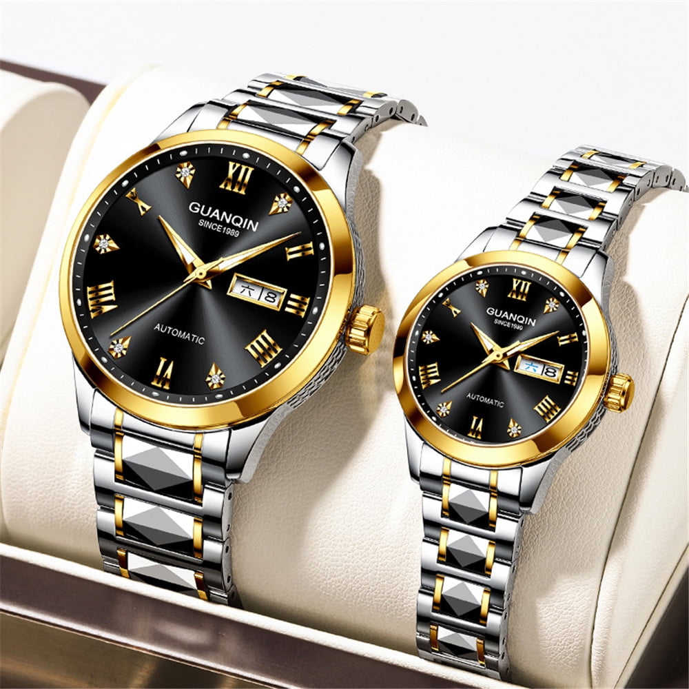 GUANQIN Women Men Couple Lovers Day Date Vintage Wristwatch Analog Japanese MIYOTA Automatic Self-Winding Mechanical Sapphire Crystal Wrist Watch Stainless Steel Luminous Waterproof Business Clock