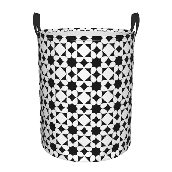 DouZhe Waterproof Collapsible Large Laundry Baskets, Monochrome Floral Seamless Prints Circular Hamper with Handles