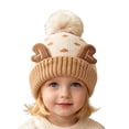 thumbnail image 3 of Wilark Toddler Christmas Hat with Pom Pom Knitted Warm Winter Cute Kids Festival Hat Beige 1-4 T, 3 of 7