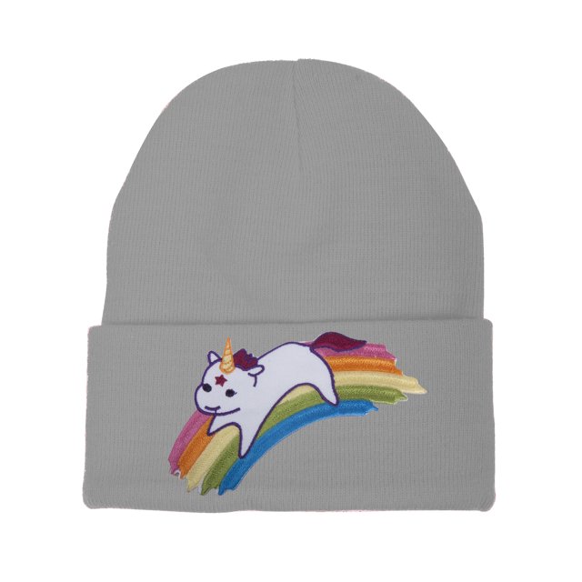 Gravity Threads Bonnet Mignon Rainbow Unicorn avec Revers - Gris