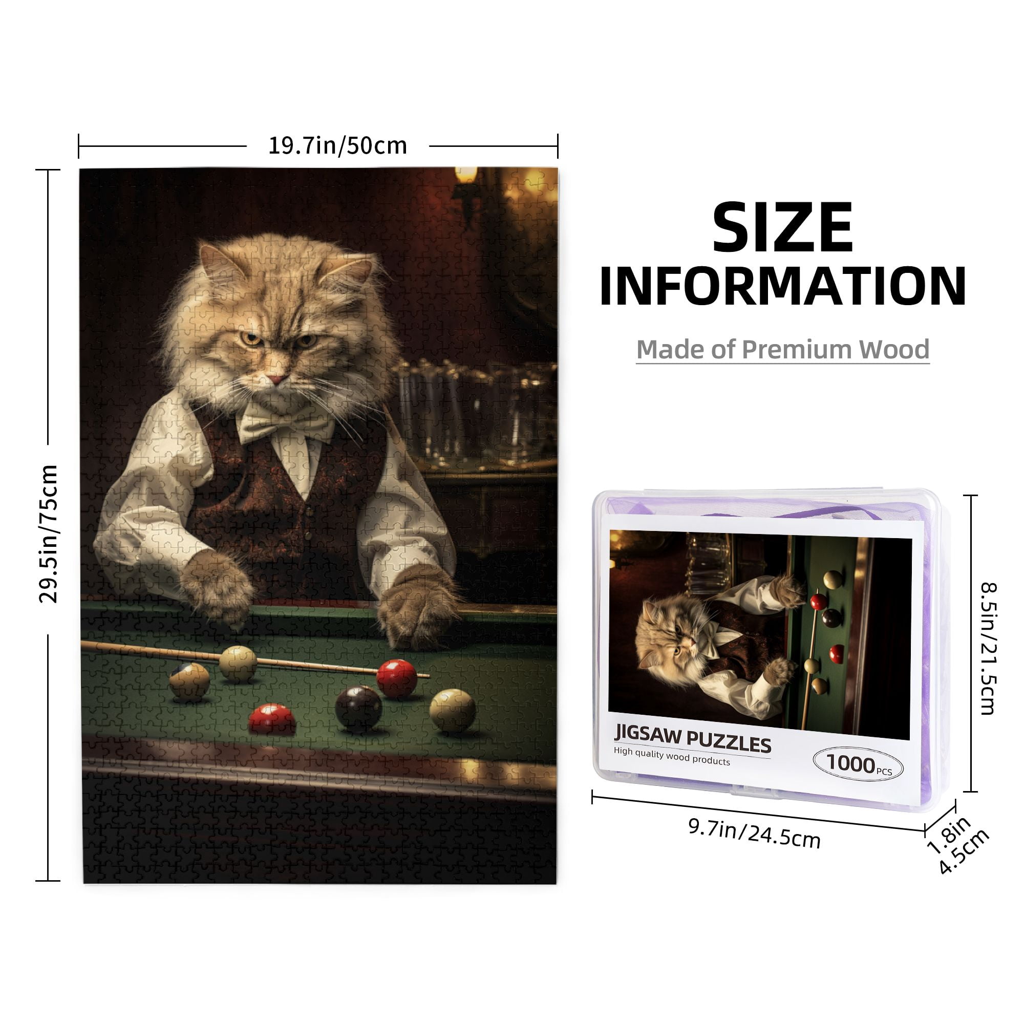 1000 PCS Cat'S Billiards Time 1000 Piece Puzzle For Adults,Funny Animal Wooden Puzzles Art Artwork,Enjoy The Puzzle Solving Process,Gift For Cat & Billiards Lovers,Unique And Beautiful Design