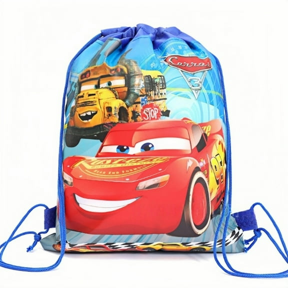 12-Pack Cars Lightning McQueen Anime Themed Reusable Non-Woven Drawstring Gift Bags for Parties, Cosplay Events and Themed Decorations