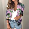 thumbnail image 3 of Womens Full Zip Bomber Jackets with Pockets Floral Print Long Sleeve Casual Fall Coat Outerwear Lightweight (M, Pink), 3 of 7
