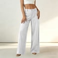 thumbnail image 4 of aohooy Women Pants Wide Leg High Waist Summer Casual Button Up Palazzo Work Pant Beach Vacation Comfort Trousers with Pockets White,XL, 4 of 8