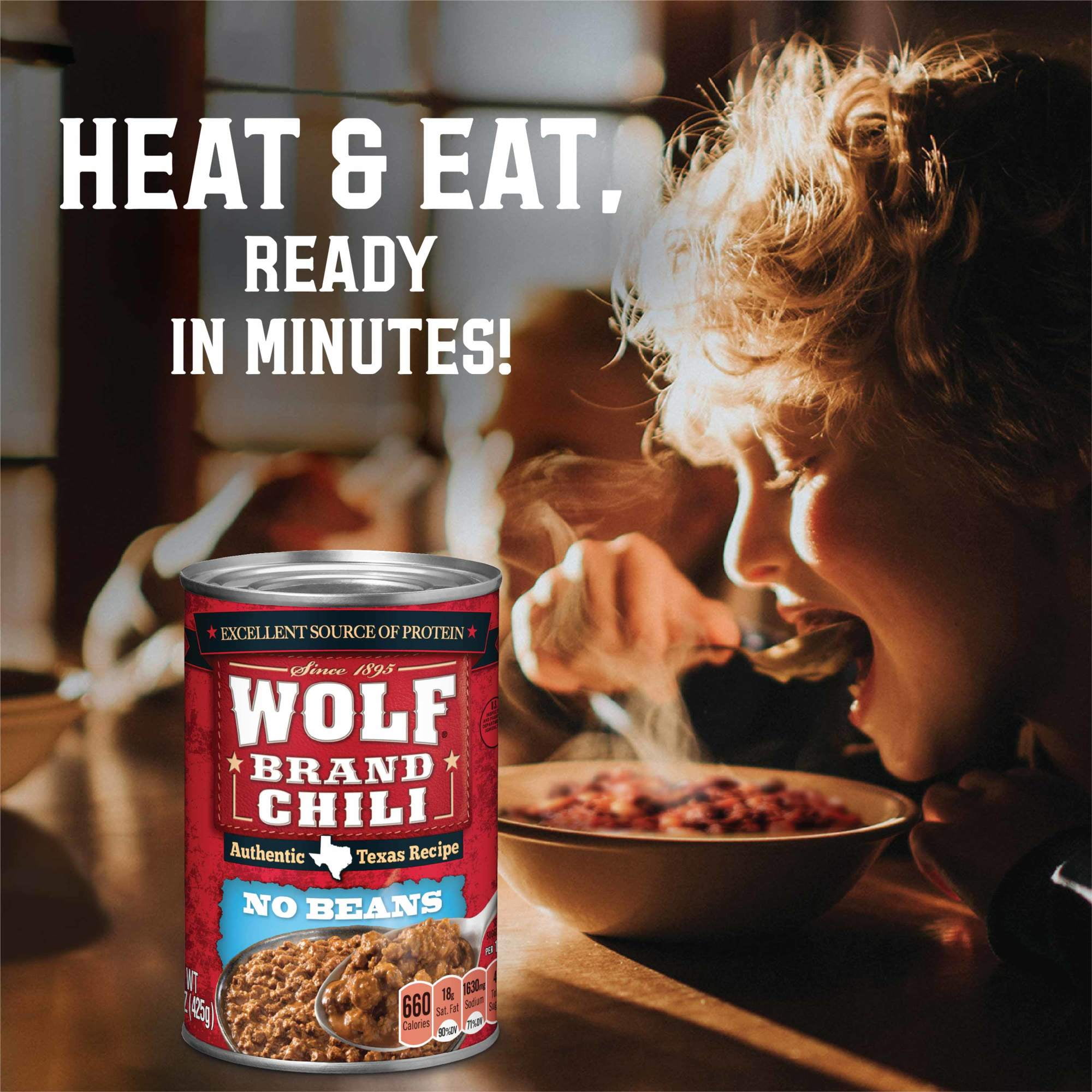 Wolf Brand Chili No Beans, Chili Without Beans, 25g Protein Per Serving, 15 oz. Can