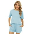 thumbnail image 1 of Ensemble de Pyjama en Tricot Gaufré pour Femmes, Haut à Manches Courtes et Shorts, Vêtements de Nuit avec Poches, 1 of 3