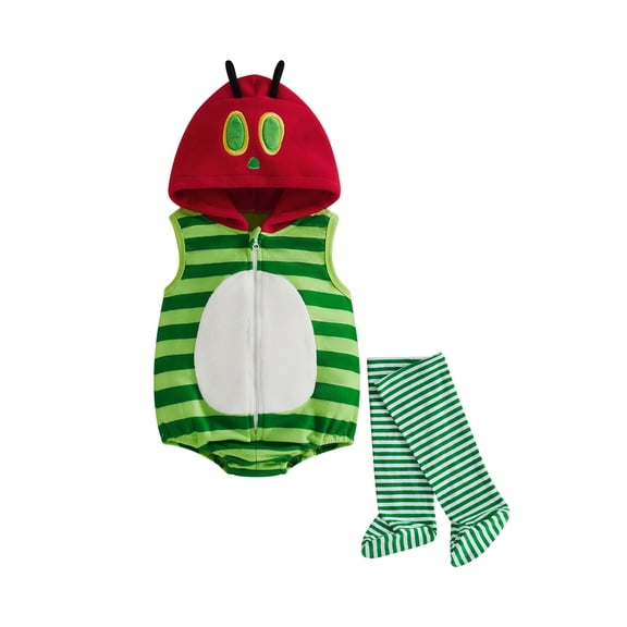 RUINIXCW Newborn Baby Boy Girl Halloween Caterpillar Costume Infant Baby Boy Fall Winter Clothes Sleeveless Hooded Stripe Zipper Romper and Stockings
