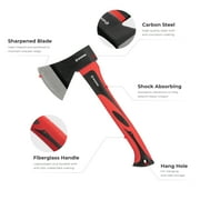 INTERTOOL 15-inch Camping Hatchet, Wood Chopping Axe, 1.8 lbs, Shock Absorbing Fiberglass Anti-Slip Handle HT-0262