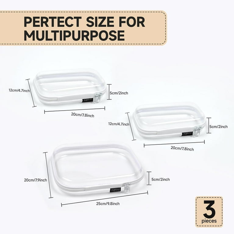 Set of 2 - Hard Sided Clear Zipper Case for Storage - Professional