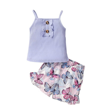 

Esho Baby Girls Summer Casual Outfits Toddler Cami Crop Tops+Butterfly Shorts Two Pieces 18M-6T