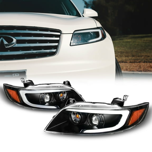 AKKON - For [C-Style] [Black] 2003-2008 FX35 FX45 LED DRL Switchback Turn Signal Projector Headlights