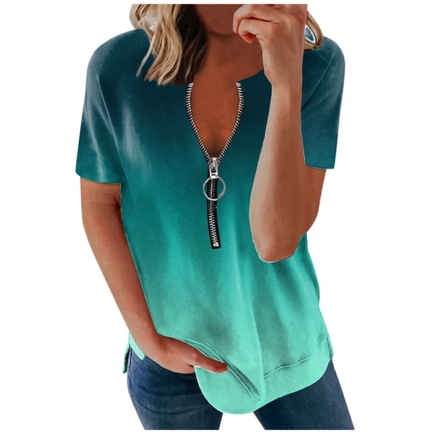 Gibobby Blusas De Moda Camisa de moda con cremallera para mujer(Verde, S)