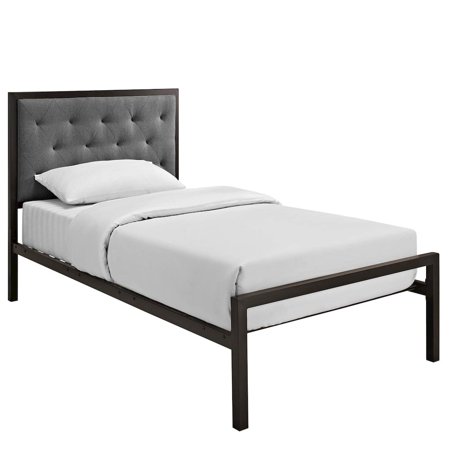Modway Mia Twin Powder-coated Steel and Fabric Bed in Brown/Gray