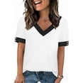 thumbnail image 2 of Hxlamzoo Women's Short Sleeve Blouses Relaxed Fit V-neck Chic Color Block Tops Casual Shirts, 2 of 9