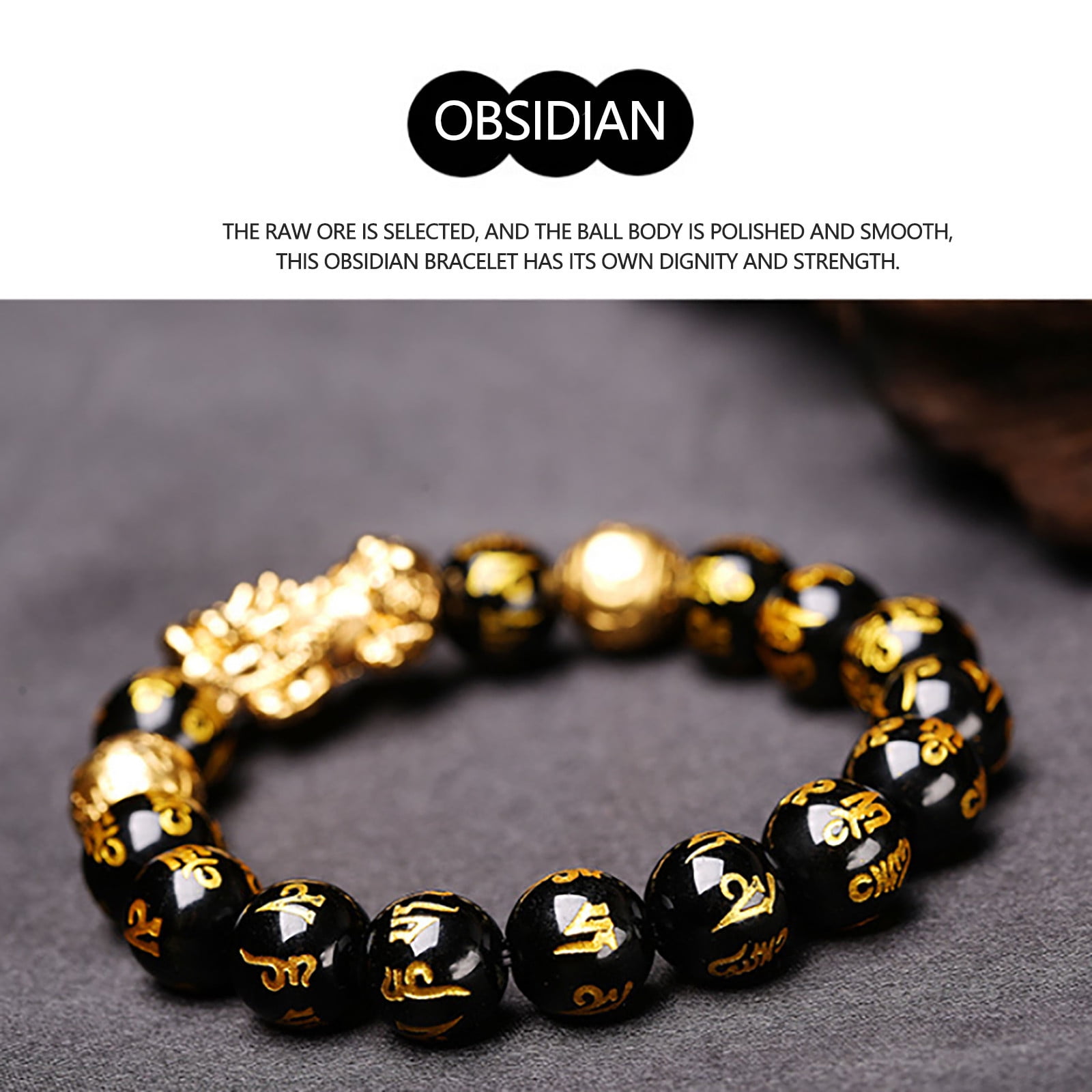 Feng Shui Pixiu Bracelet Black Obsidian Buddhism Beads Attract Wealth Good  Luck | eBay