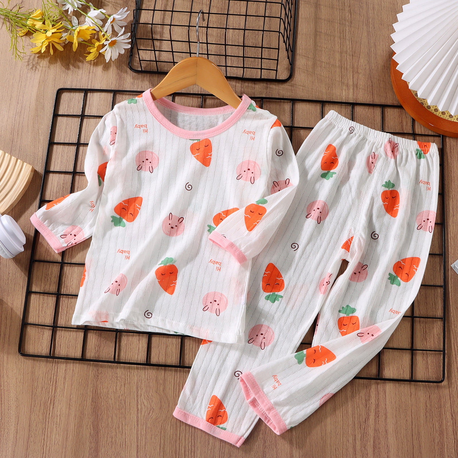 EDFBUYKRS Summer Pajamas For Boys Girls Long Sleeve Sleepwear Cute