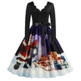 thumbnail image 2 of CEHVOM Robe Rockabilly Vintage Patchwork pour Femmes Robes Noël Nœud Robe de Fête, 2 of 8