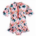 thumbnail image 3 of Girls Princess Ruffled One-Piece Swimsuit Half-Zip Printed Age 4-6 Years H90102, 3 of 9