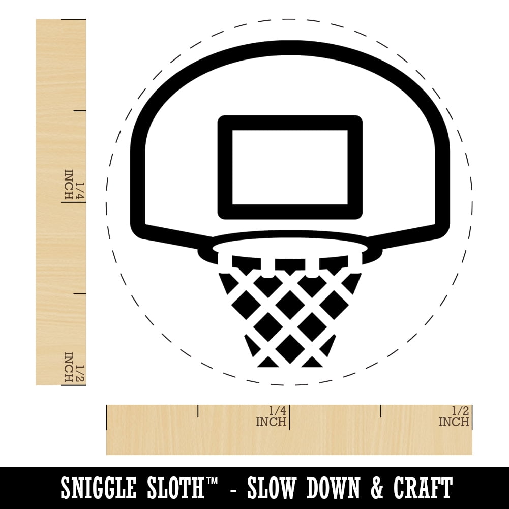Basketball Hoop and Backboard Self-Inking Rubber Stamp Ink Stamper - Black Ink - Mini 1/2 Inch