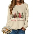 thumbnail image 4 of TTUHYWXI Christmas Sweatshirts for Women Merry Christmas Tree Graphic Long Sleeve Xmas Vacation Pullover Christian Tops (Beige, M), 4 of 6