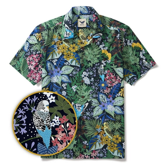 YIUME Men’s Hawaiian Short Sleeve Shirt 100% Cotton Tropical Print Casual Vacation Shirt