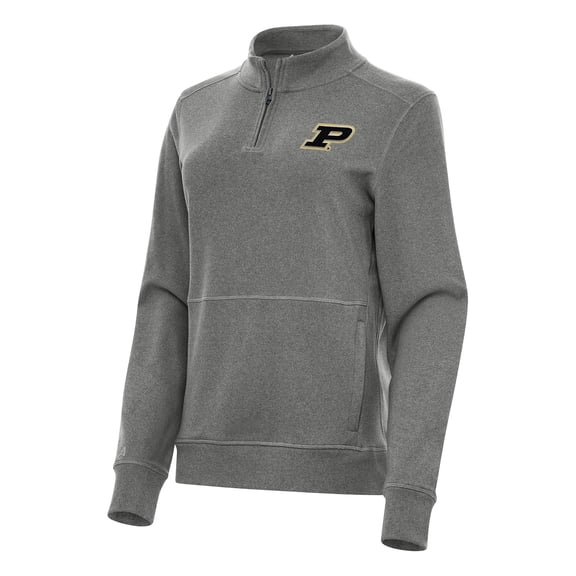 Women's Antigua Heather Charcoal Purdue Boilermakers Crush Quarter-Zip Fleece Sweatshirt
