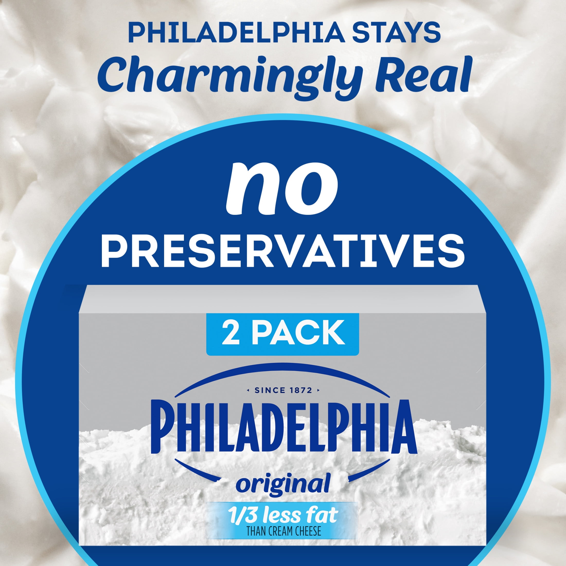 Philadelphia Neufchatel Cheese, 2 Blocks, for Recipes and Baking, 1/3 Less Fat, No Artificial Preservatives, Flavors or Dyes, 8 oz