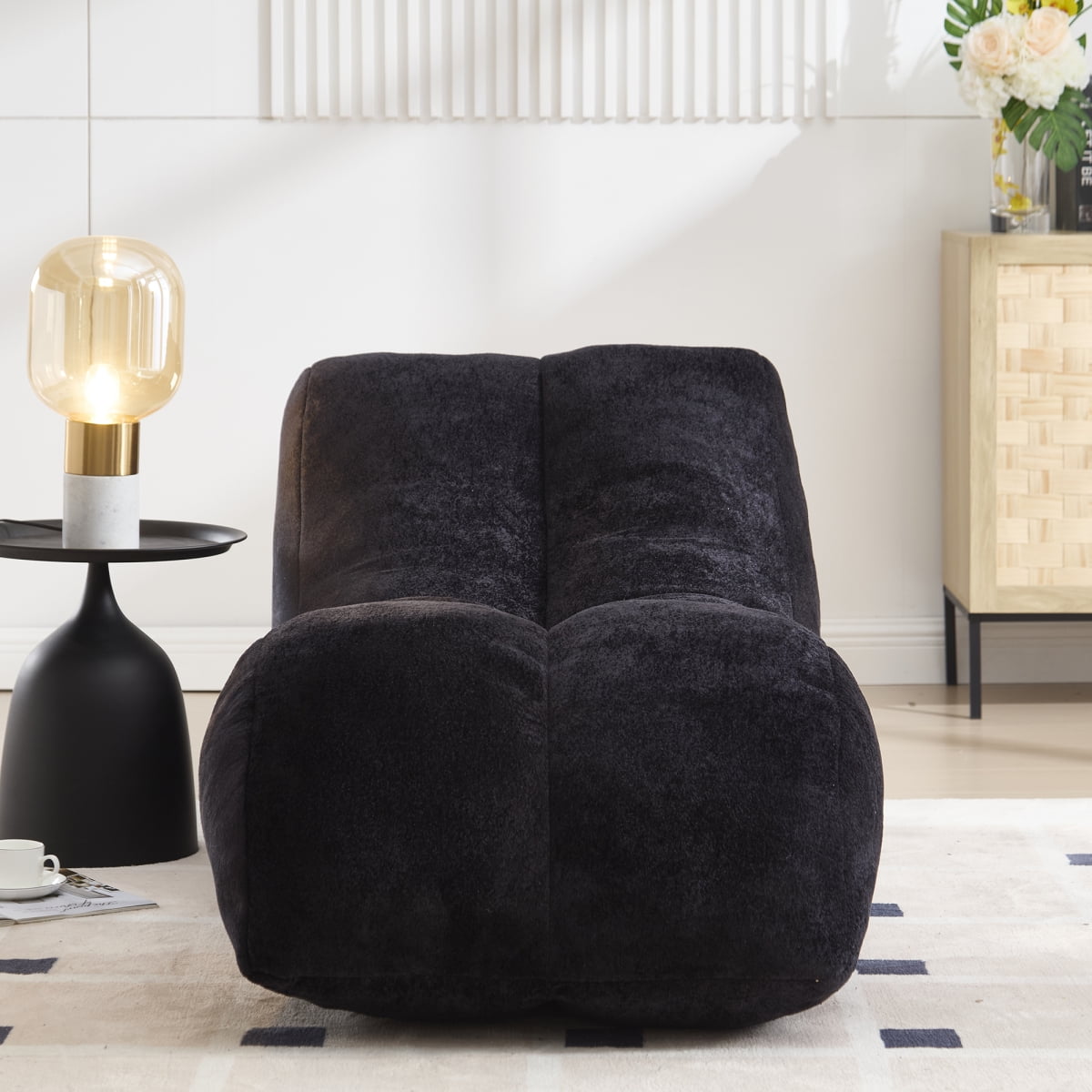 Creative Bean Bag Sofa Chair for Adults Filled with High-Quality Sponge, Plump and Elastic Fitting Body Curves, Gentle Support, for Gaming Reading Living Room Bedroom, Black