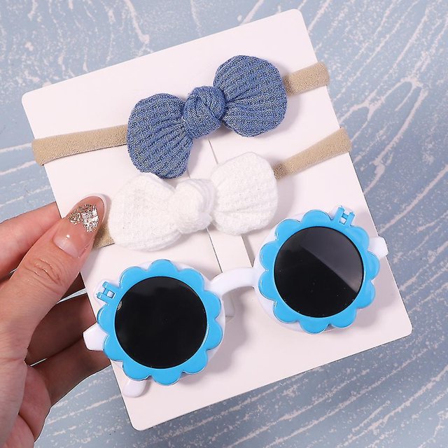 2 unids/pack Vintage niños verano diadema con lazo gafas de sol redondas gafas de sol para niños gafas de protección accesorios para el cabello de bebé
